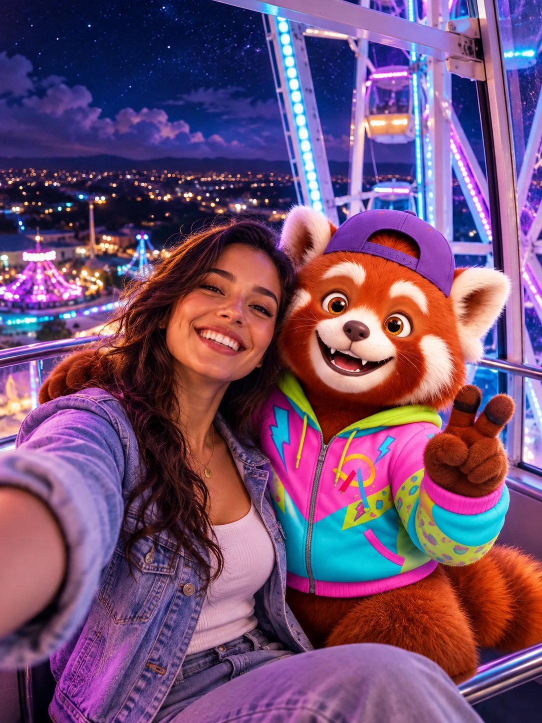 Exemplo ilustrativo de Cabine nas Alturas com visitante adulto fictício e mascote