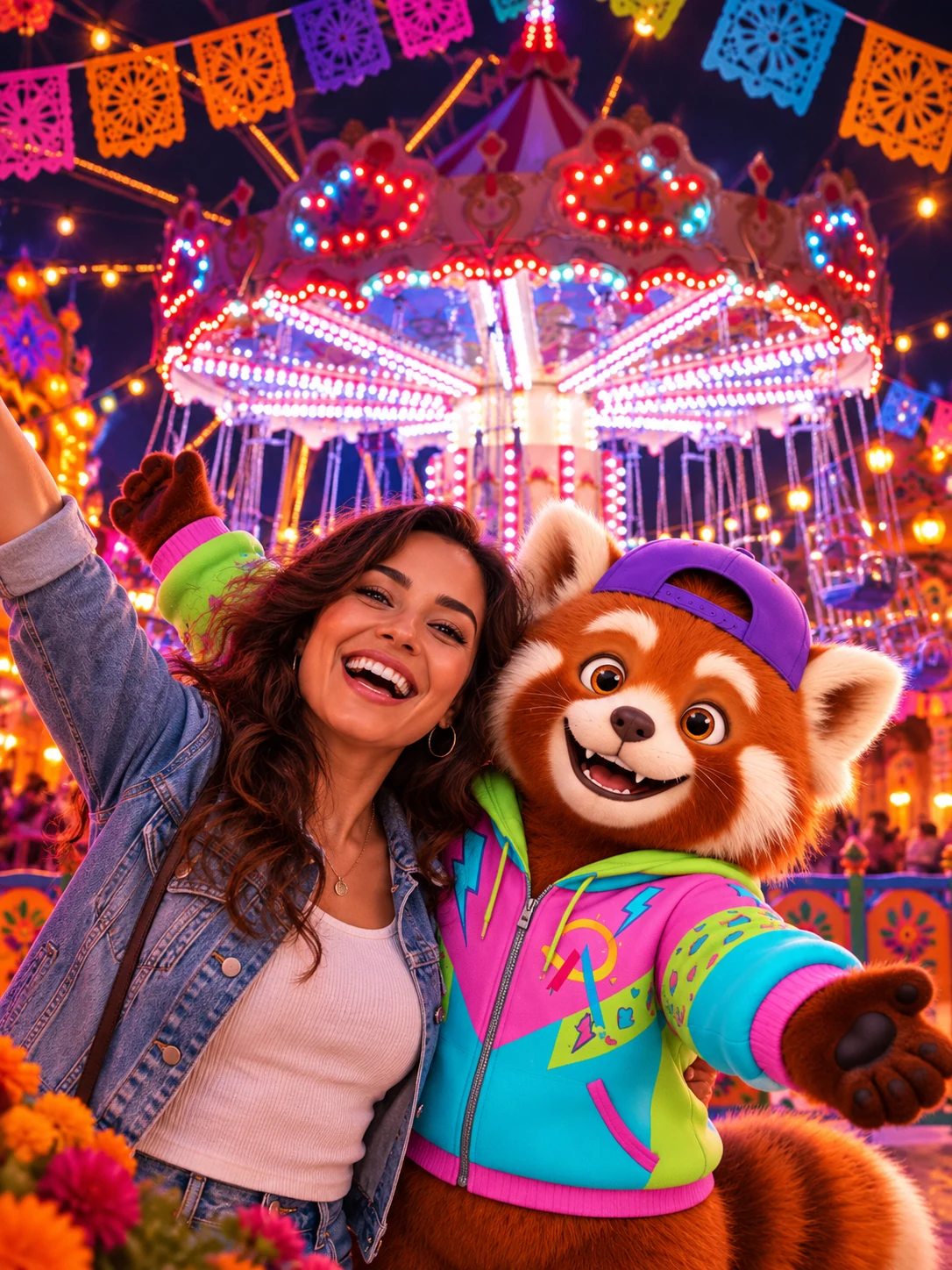 Exemplo ilustrativo de Fiesta com o Mascote com visitante adulto fictício e mascote