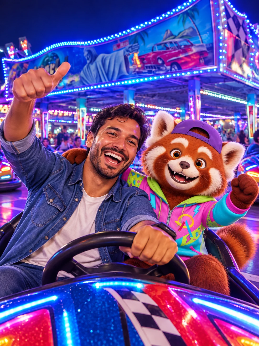 Exemplo ilustrativo de Corrida com o Mascote com visitante adulto fictício e mascote